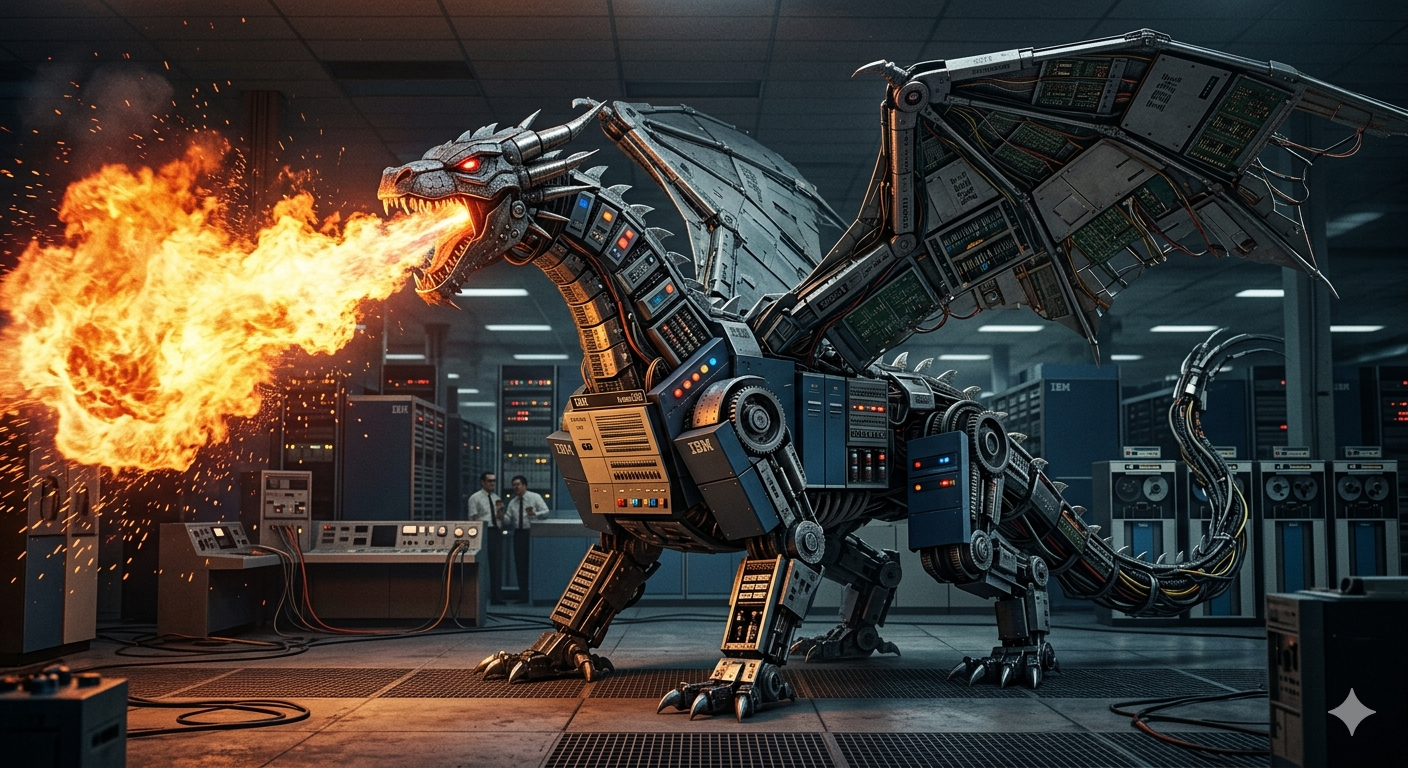 The Dragon — a massive mainframe computer in its chilled room